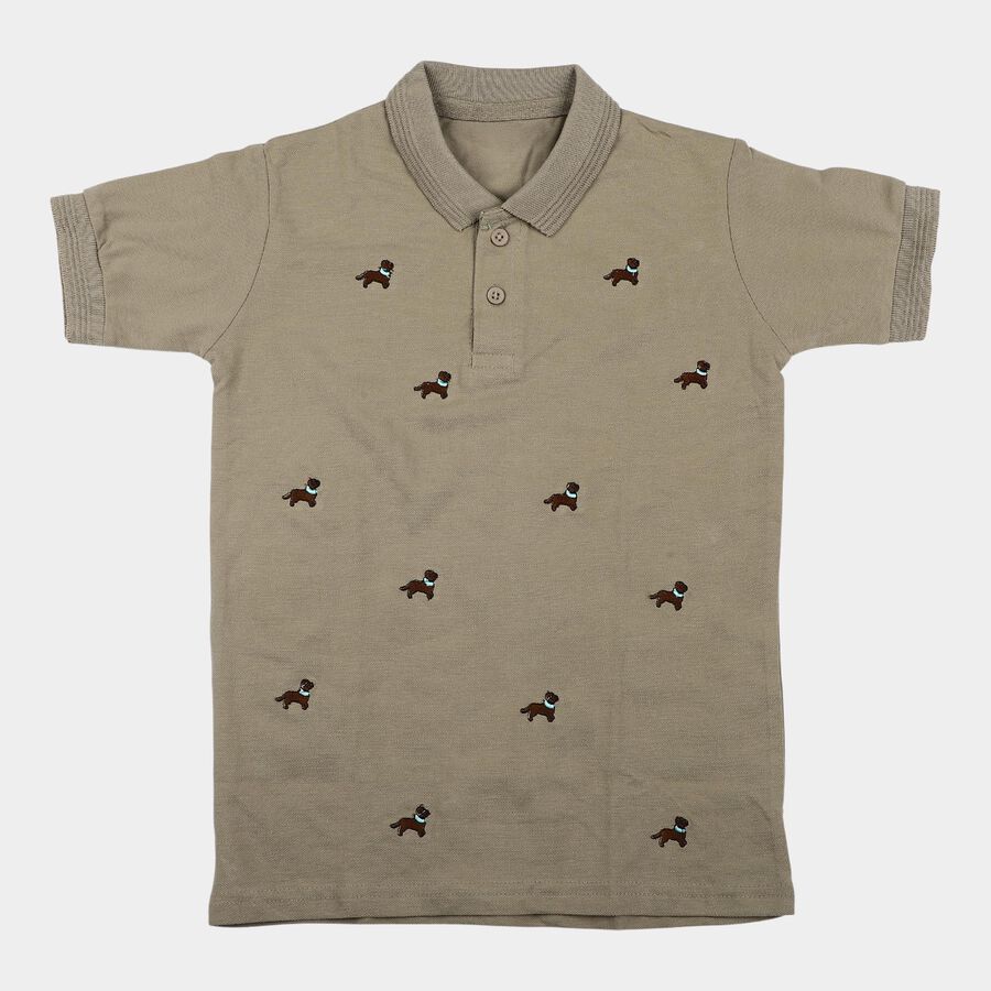 Boys Dark Grey Cotton Round Neck Casual Boys T-Shirt, गहरा ग्रे, large