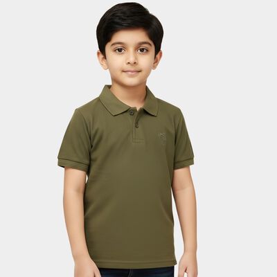 Boys' Olive Round Neck Graphic Printed T-Shirt