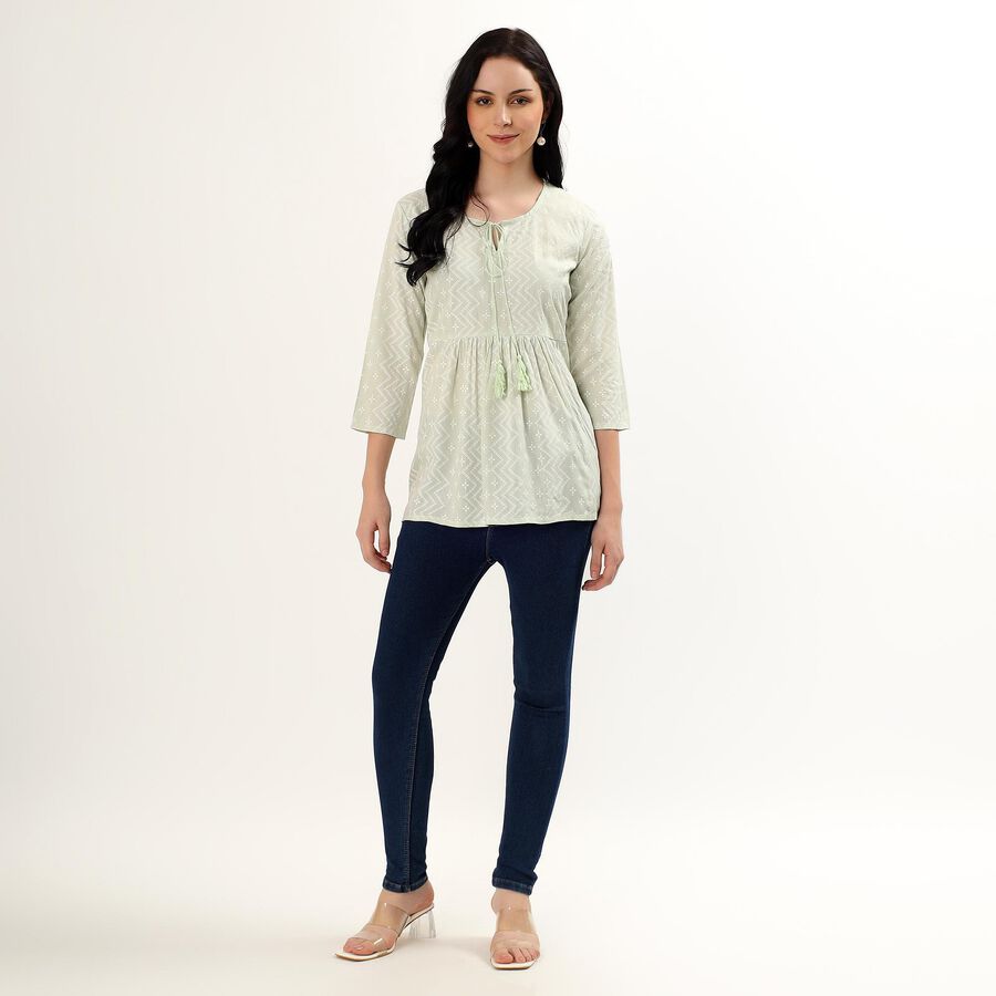 Women's Light Sage Green Round Neck Printed Kurti, Light Green, large image number null