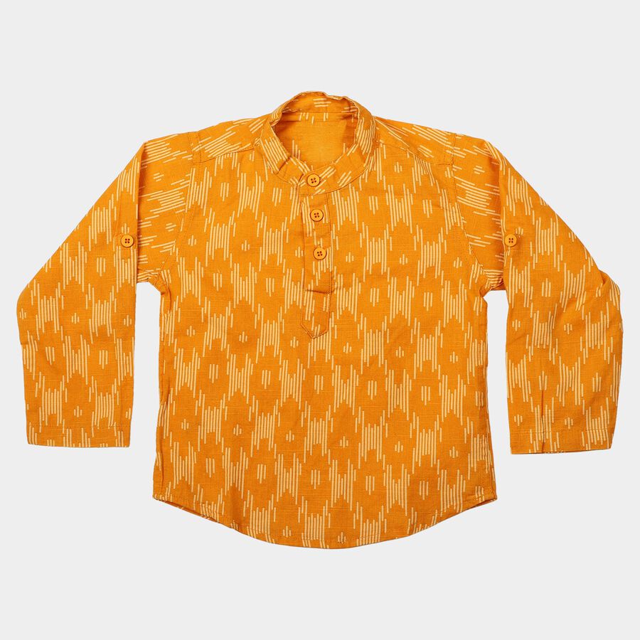 Boys Yellow Cotton Mandarin Collar Regular Fit Casual Shirt, पीला, large