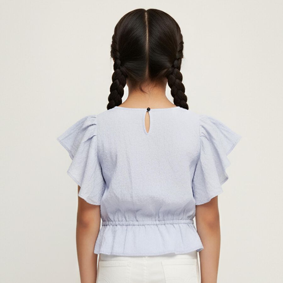 Girls Light Powder Blue Round Neck Casual T-Shirt, Light Blue, large image number null