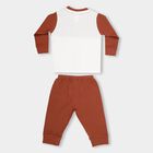 Infants' Brown Round Neck Cartoon Printed Baba Suit, भूरा, small image number null