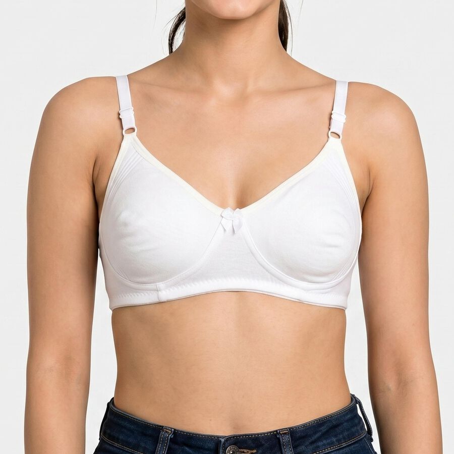 Women's White Cotton Blend V-Neck Bralette Bra, सफ़ेद, large