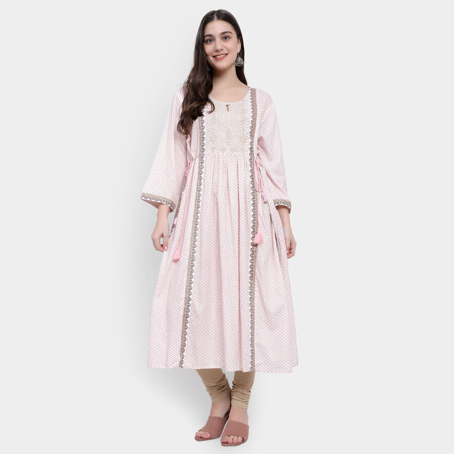 3/4th Sleeves Flared Kurta, गहरा पीला, large image number null