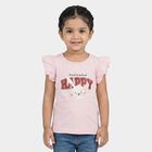 Girls Pink Cotton Round Neck Regular T-Shirt, Light Pink, small