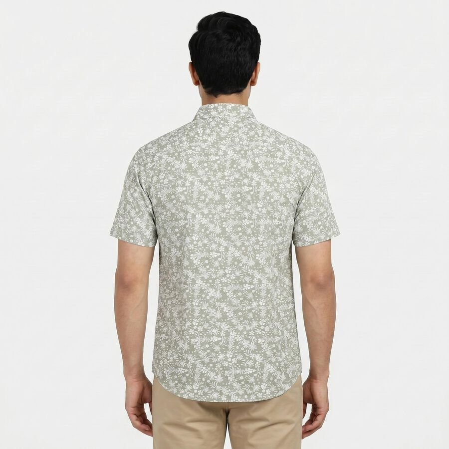 Men's Green Cotton Floral Spread Collar Regular Fit Shirt, हल्का हरा, large