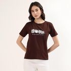 Women's Brown Round Neck Casual T-Shirt, Brown, small