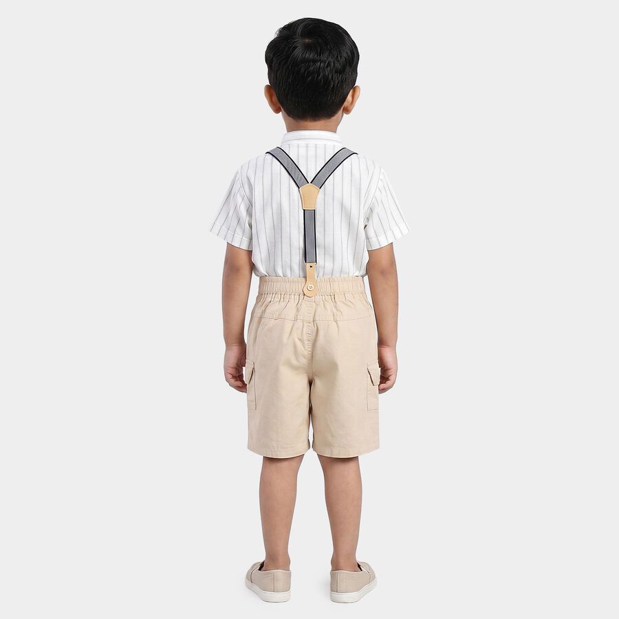Boys' Cream 100% Cotton Mandarin Collar Striped Baba Suit, ऑफ व्हाइट, large