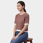 Women's Beige Mock Neck Minimalist Top, Beige, small