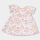 Girls' White Floral Printed Smocked Frock, Pink, small image number null