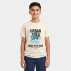 Boys' Off White Round Neck Regular Boys T-Shirt, Off White, small