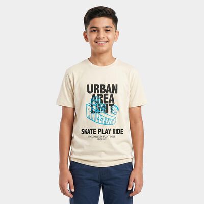 Boys' Off White Round Neck Regular Boys T-Shirt