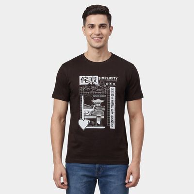 Men's Brown Round Neck Minimalist T-Shirt