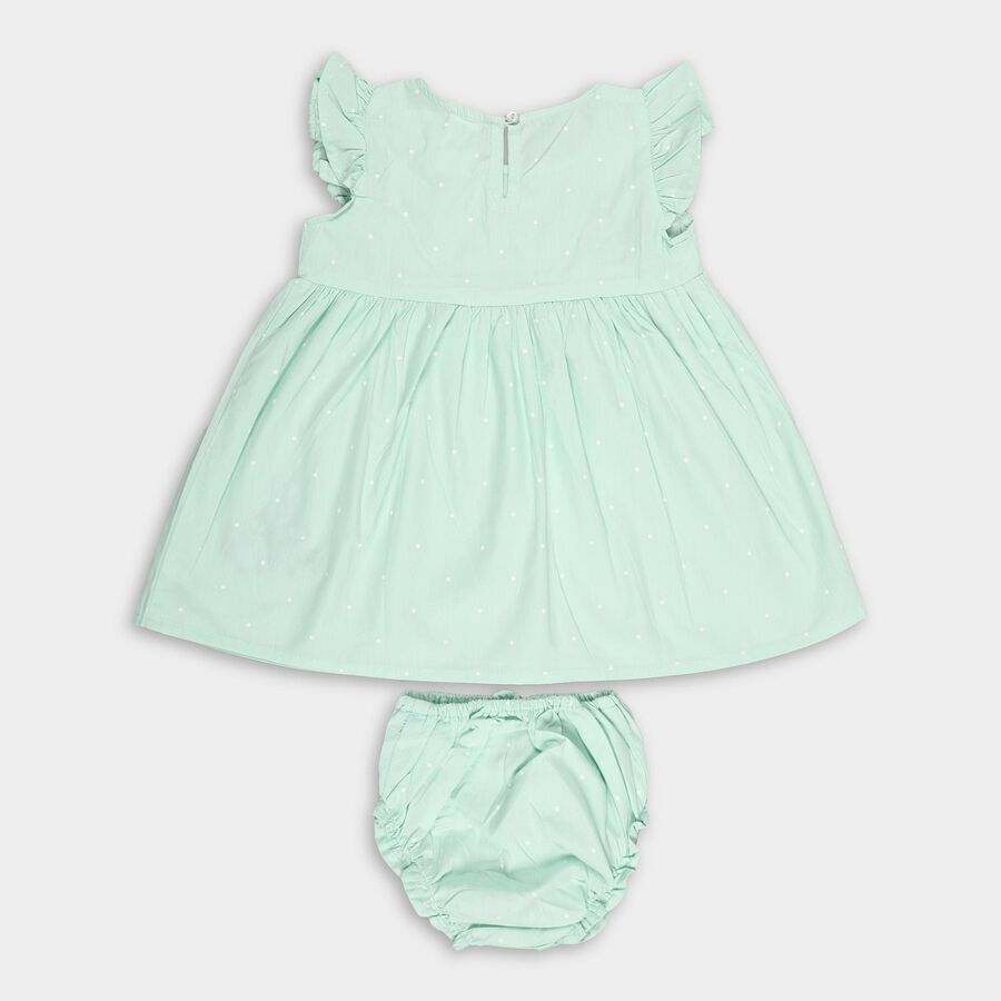 Infants' Mint Green Embroidered Ruffled Cotton Frock, Light Green, large