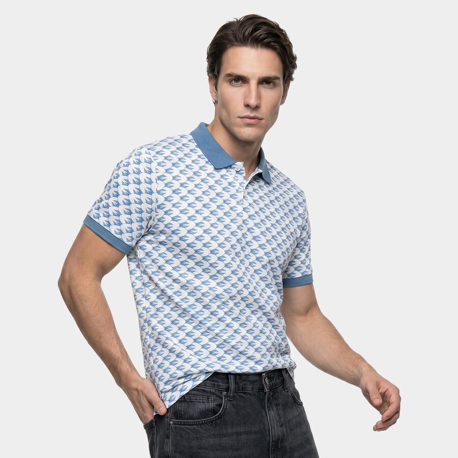 Men's Light Blue Cotton Polo Neck Polo T-Shirt, हल्का नीला, large