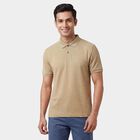 Men's Beige Polo Neck Casual Half Sleeve T-Shirt, Beige, small