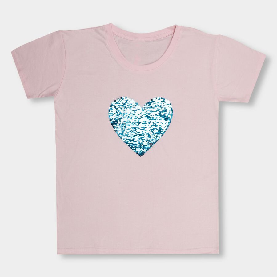Girls' 100% Cotton T-Shirt, हल्का गुलाबी, large