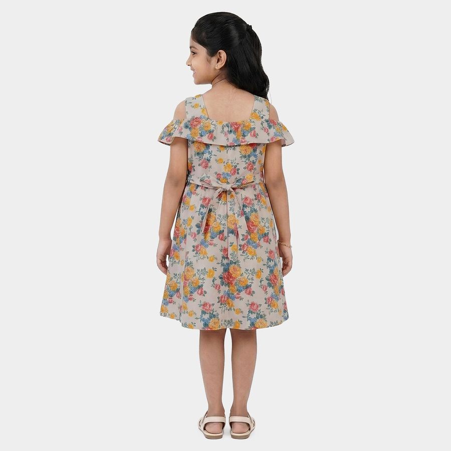 Girls' Off White Cotton Blend Casual Frock, ऑफ व्हाइट, large