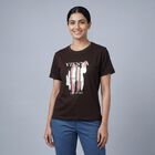 Women's Brown Round Neck Classic T-Shirt, भूरा, small