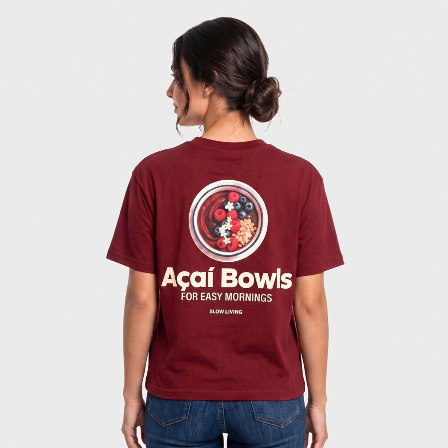 Ladies' Maroon Cotton Round Neck Regular T-Shirt, मरून, large