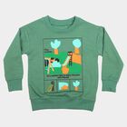 Boys' Green Crew Neck Pullover Sweatshirt, गहरा हरा, small