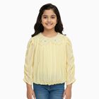 Girls Bright Yellow Decorative Collar Casual T-Shirt, पीला, small