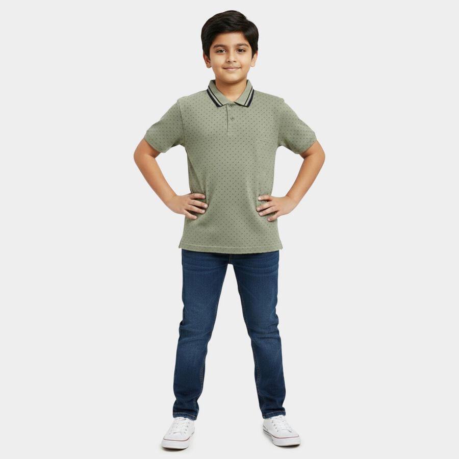 Boys' Light Green Cotton Crew Neck Casual T-Shirt, Light Green, large