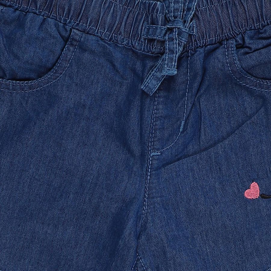 Girls' Deep Indigo Relaxed Fit Embroidered Jeans, मध्यम नीला, large image number null