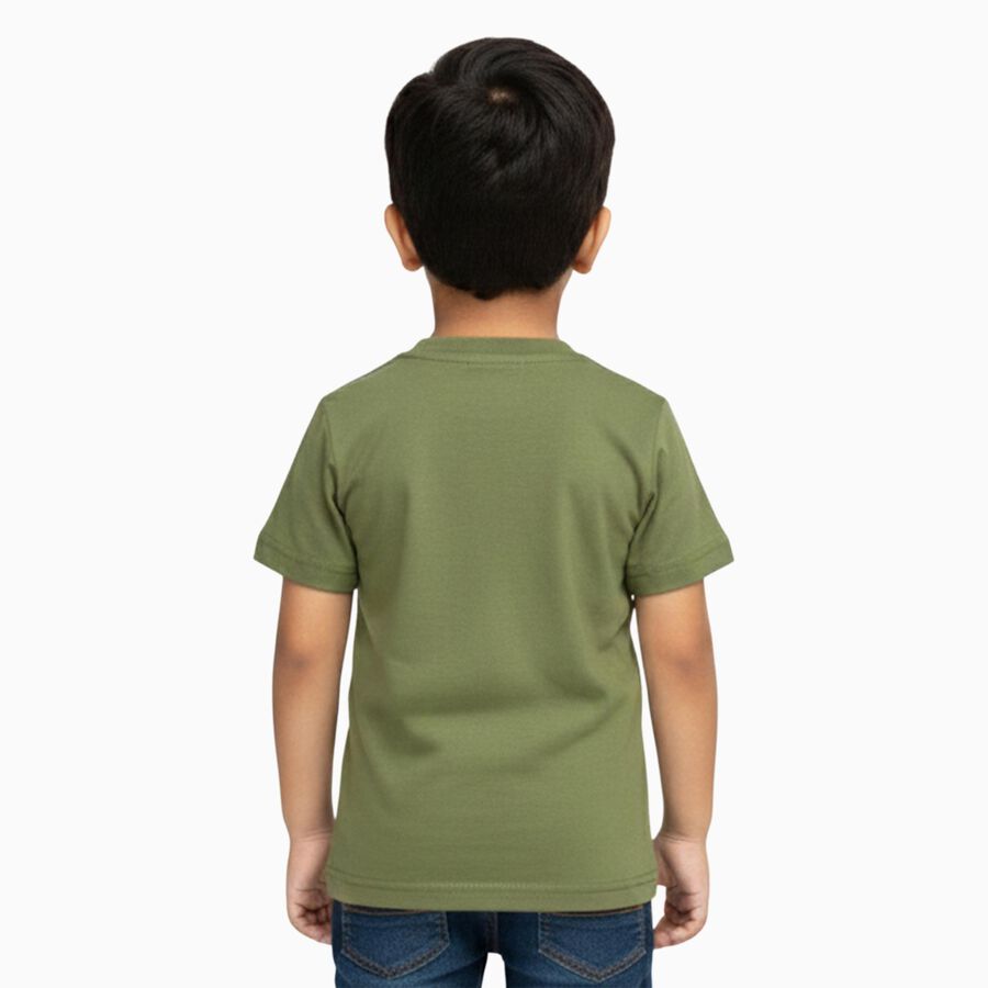 Boys Muted Olive Green Cotton Crew Neck Casual T-Shirt, Olive, large image number null