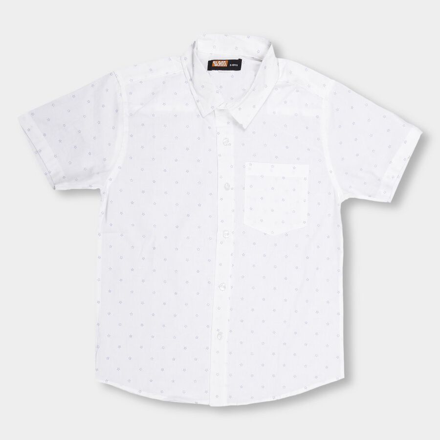 Boys Bright White Regular Collar Casual Shirt, White, large image number null