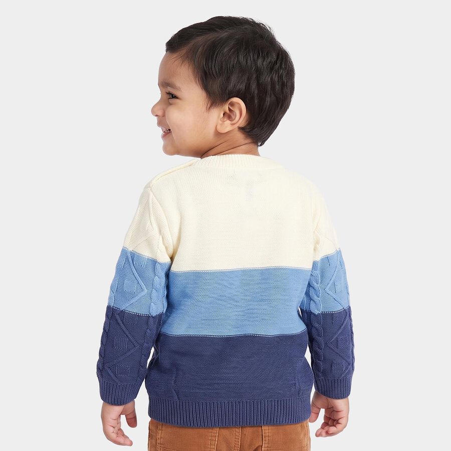 Infants' Blue Crew Neck Knitted Pullover, Mid Blue, large