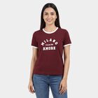 Women's Wine Round Neck Casual T-Shirt, Wine, small
