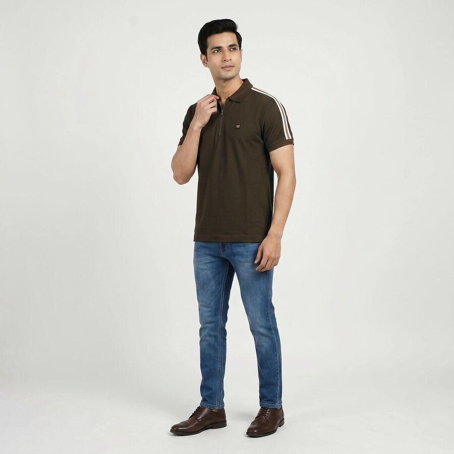 Men's Olive Green Collared Casual T-Shirt, Olive, large