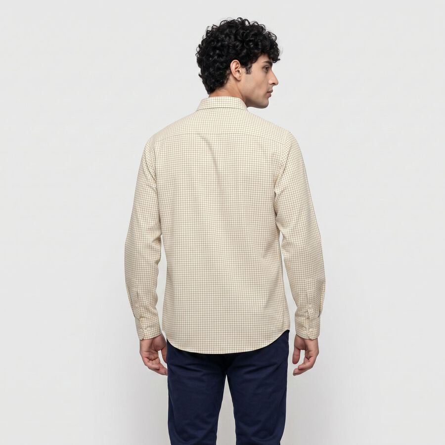 Men's Beige Cotton Long Sleeve Collar Casual Shirt, गहरा पीला, large