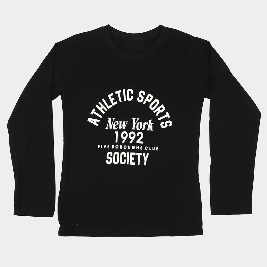 Boys Black Round Neck Regular Boys T-Shirt, काला, large