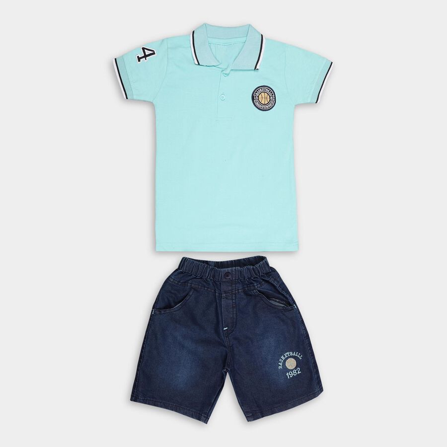 Boys' 100% Cotton Woven Baba Suit , Aqua, large image number null