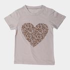 Girls Beige Round Neck Regular T-Shirt, Beige, small