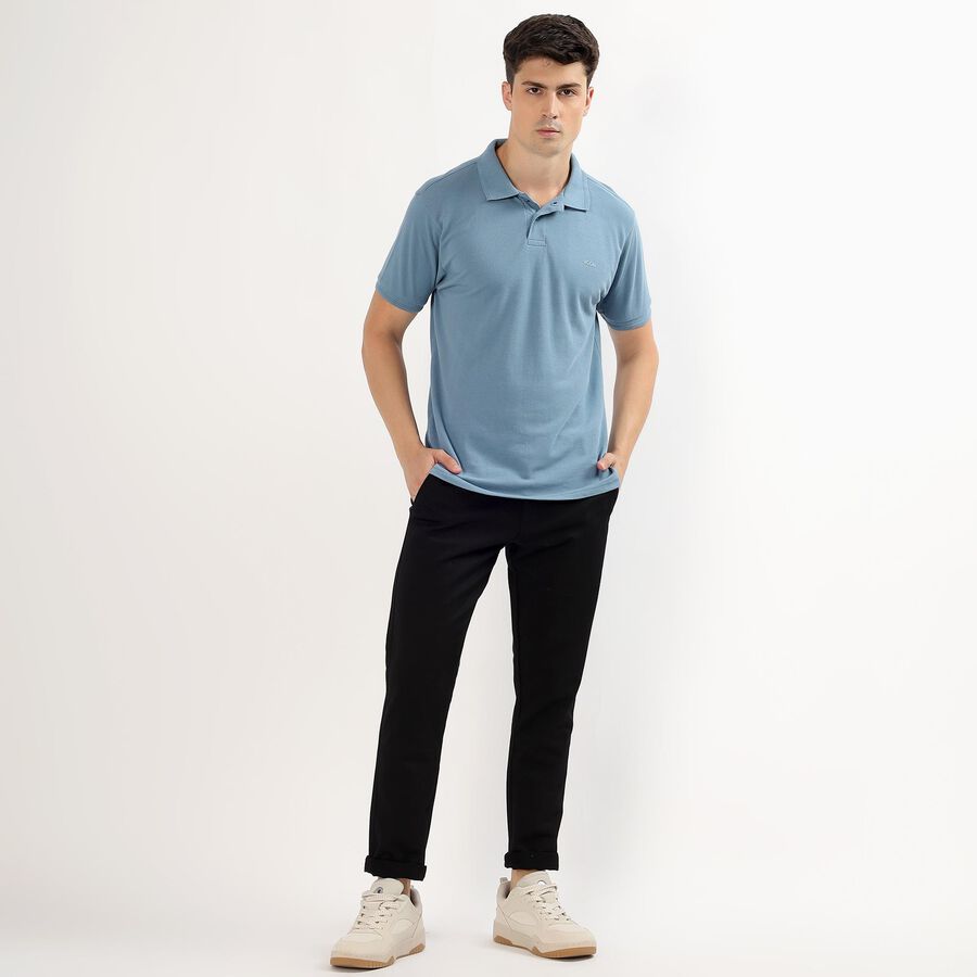 Men's Muted Steel Blue Polo Neck Classic T-Shirt, Mid Blue, large