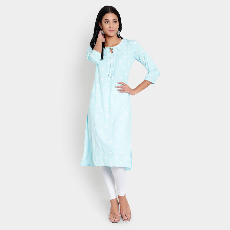3/4th Sleeves Straight Kurta, Light Blue, large image number null