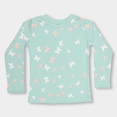 Girls' Light Mint Green Round Neck Casual Top