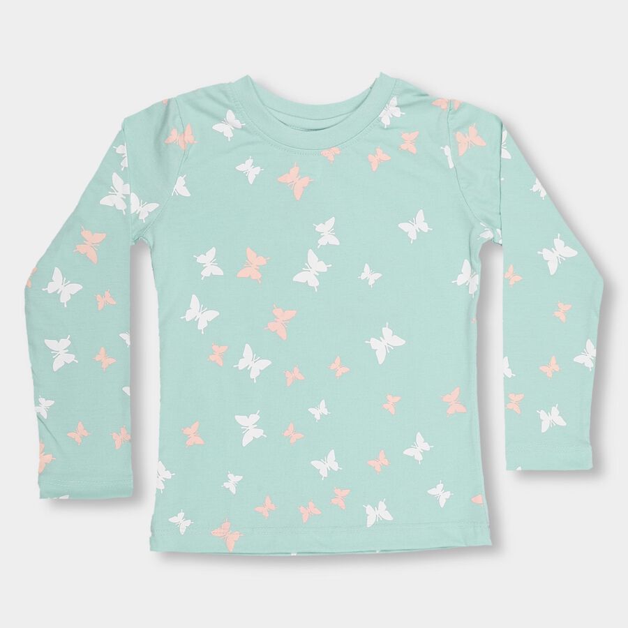 Girls' Light Mint Green Round Neck Casual Top, हल्का हरा, large image number null
