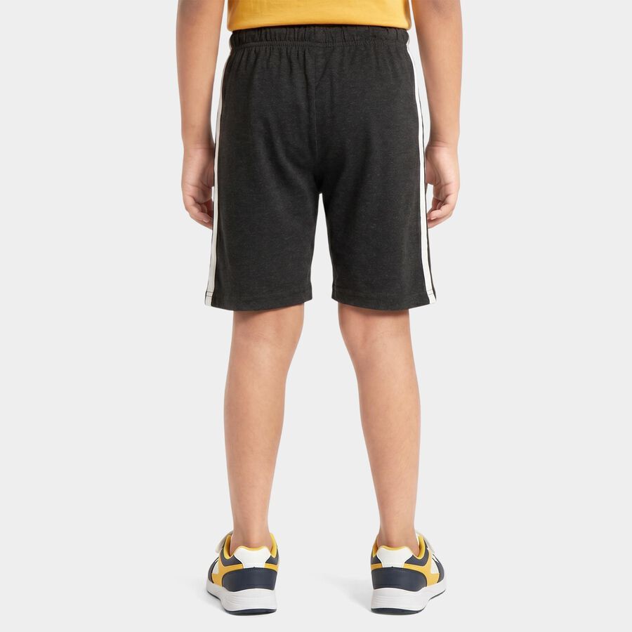 Boys' Black Regular Fit Printed Athletic Bermuda Shorts, चारकोल, large