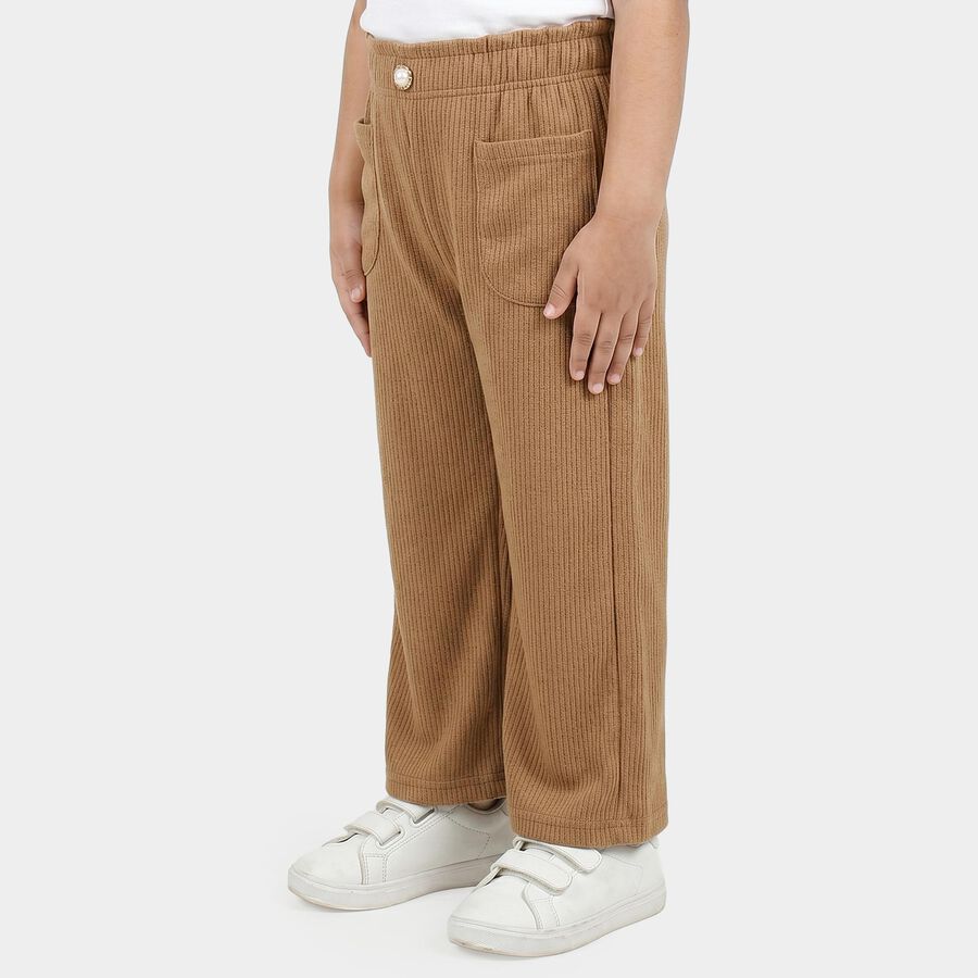 Girls' Beige Wide Leg Ribbed Trousers, गहरा पीला, large