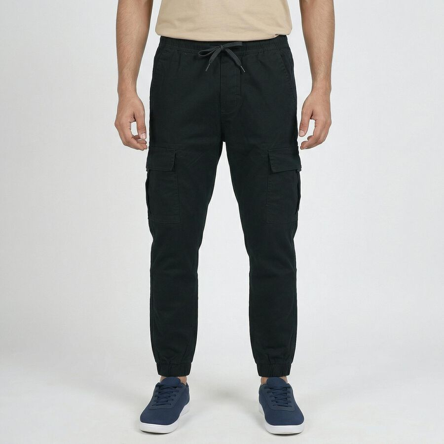 Men's Dark Green Slim Fit Casual Trousers, Dark Green, large