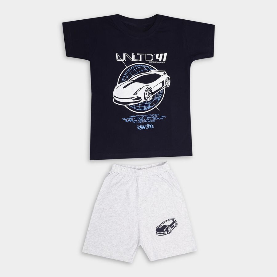 Boys' 100% Cotton Knit Baba Suit , Navy Blue, large image number null
