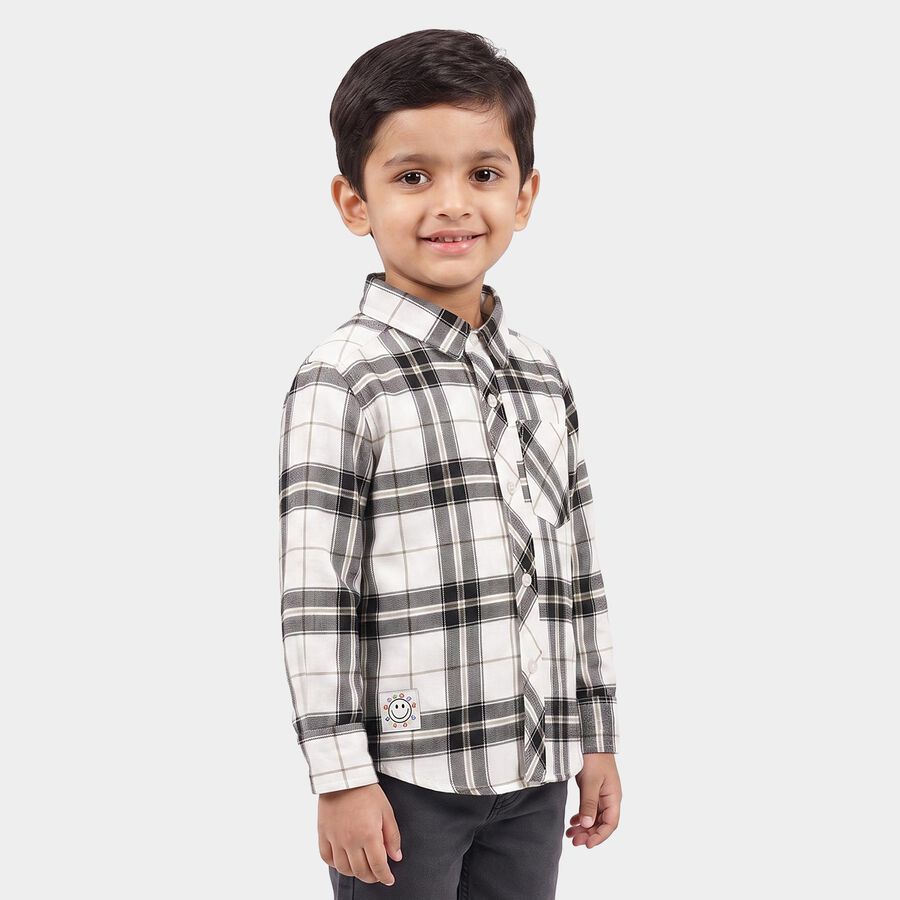 Boys White Cotton Long Sleeve Collared Shirt, White, large
