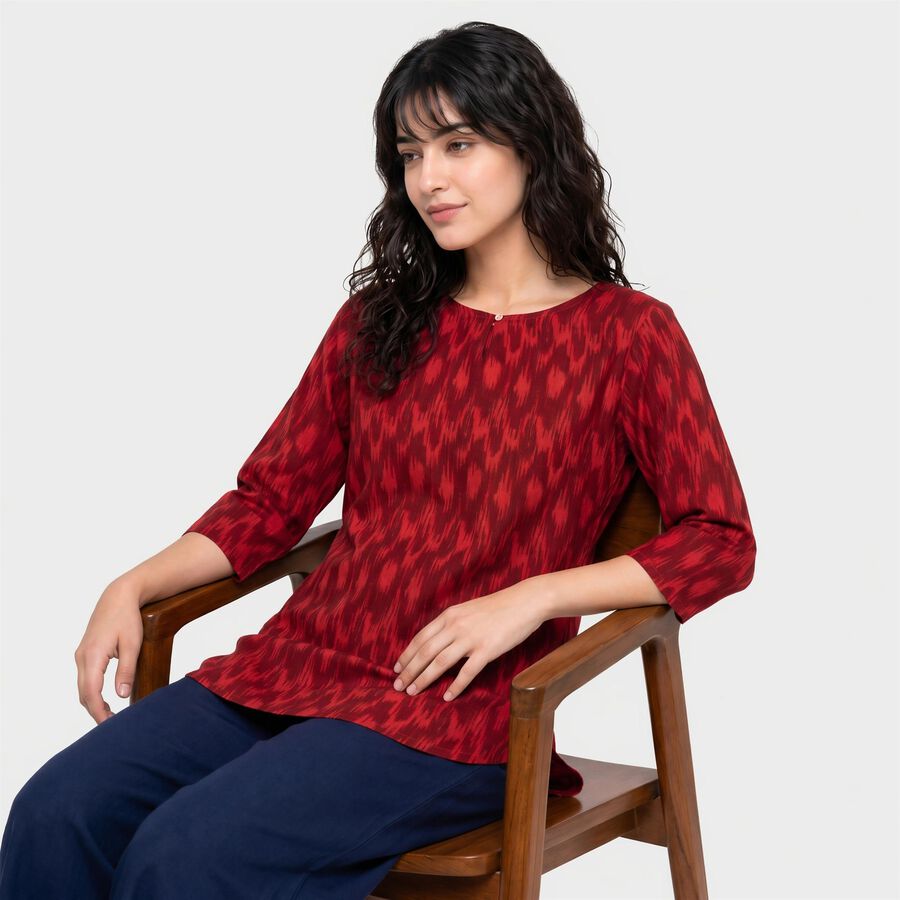 Women's Fuchsia Round Neck Printed Kurti, Fuchsia, large