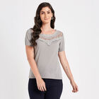 Embellished Short Sleeve Top, Dark Grey, small image number null