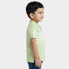 Boys Green Cotton Polo Neck Striped T-Shirt, Light Green, small