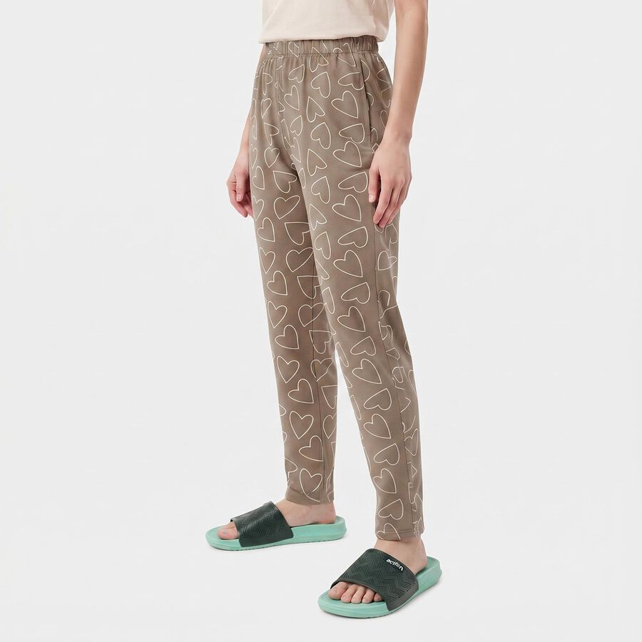 Women's Beige Straight Fit Heart Pyjama, गहरा पीला, large
